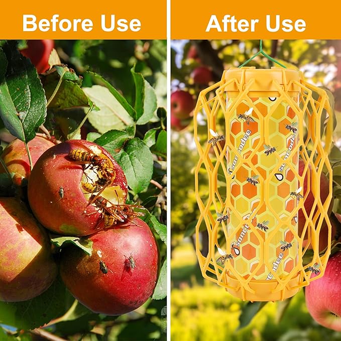 4 Pack Upgraded Wasp Trap Outdoor Hanging Carpenter Bee and Hornet Catcher Reusable Yellow Jacket Trap with Bait Reservoir Bee Killer and Wasp Catcher for Outside (Orange)