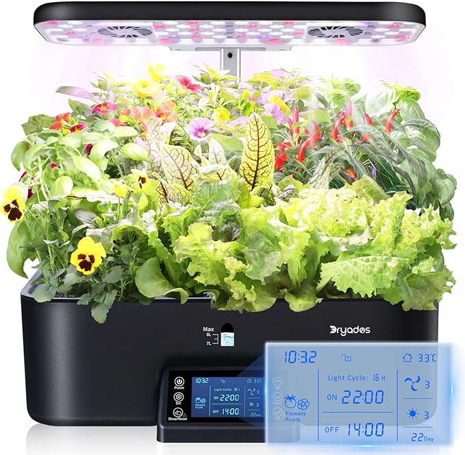 17-Pods Hydroponic Growing System with Dual Fans 24W Full-Spectrum Grow Light &amp Smart Control Panel for Indoor Gardening for Vegetables Herbs
