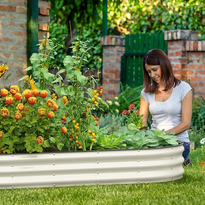 Galvanized Raised Garden Bed 8x4x1 FT Oval Metal Raised Garden Bed Outdoor Planter Box with Open Bottom Rust-Resistant Steel Garden Bed for Vegetables Herbs Flowers Easy Assembly