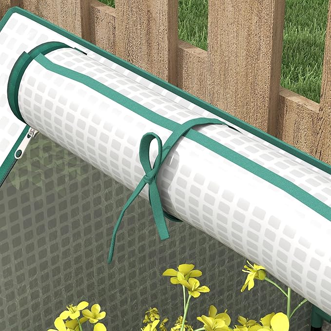 Outsunny 4 x 3 x 1ft Raised Garden Bed with Mini Greenhouse Galvanized Outdoor Planter Box with Cover for Herbs and Vegetables Use for Patio Garden Balcony White Cover and Silver Planter