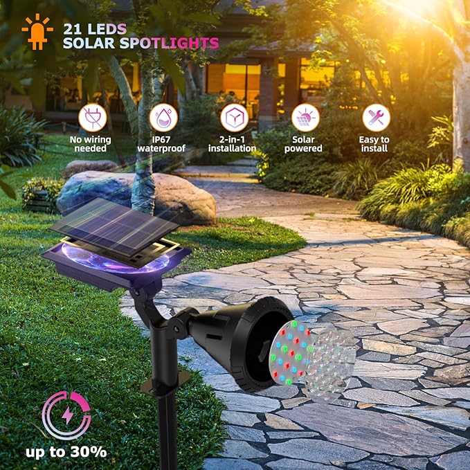 Solar Spotlights Outdoor Color Changing 180°Adjustable Flag Pole Lights IP67 Garden Lights Solar Powered Waterproof Wall Lights for Garden Pool Area Pond Landscape Solar Light for Yard