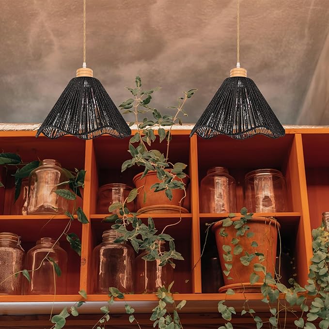 Full-Spectrum Lamp with Integrated Circulating Fan Timer Swag Hanging Boho Plant Growing Light Remote Control Plug-in Twine Braiding Cord Dimmable Black for Indoor Planting Portable 30W