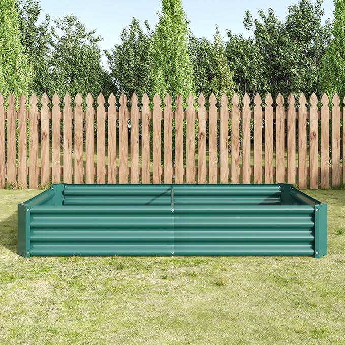 7.6x3.7x0.98FT Metal Raised Bed for Outdoor Flower Planters Vegetables Herb Galvanized Raised Garden Bed Kit Rectangular Large Metal Deep Root Planters with An Open Bottom (Green with 6x3x1ft)