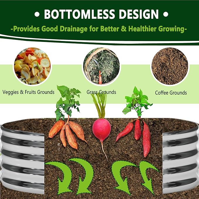 2PCS 2x2x1FT Galvanized Raised Garden Bed KitVegetable Boxes-Round Metal Flower BoxLarge Planter Raised Beds Outdoor Garden for PlantingFruitHerb-Silver