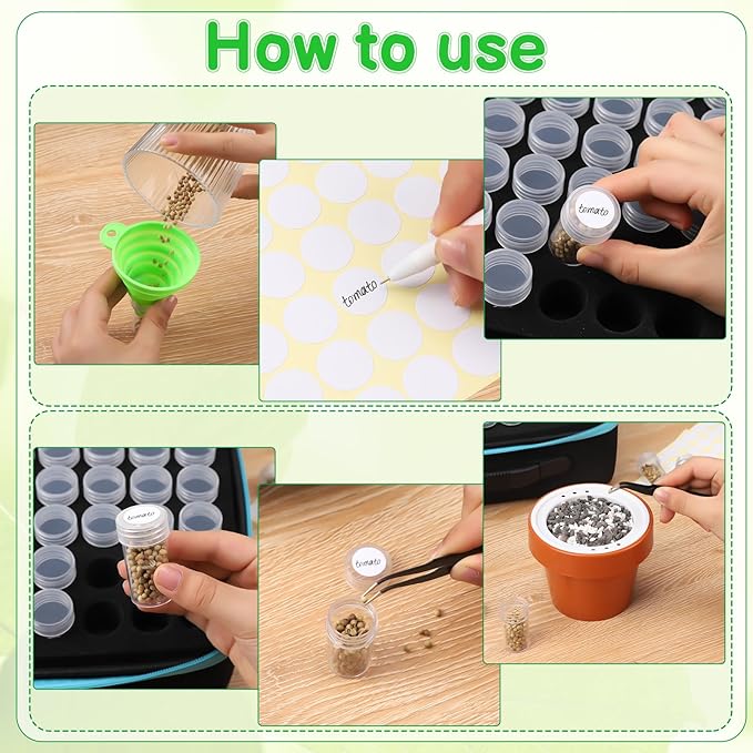 XLSXEXCL120 Slots Seed Storage Organizer Sturdy Seed Organizer Storage Box Plastic Storage Containers Label Stickers Funnel Straight and Curved Tip Tweezers for Flower Vegetable Plants Garden