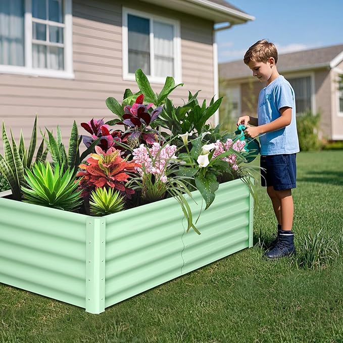 6x3x1.5 FT Galvanized Raised Garden Beds Large Raised Beds for Gardening Above Ground Garden Bed Outdoor Metal Planter Boxes Outdoor for Vegetables Flowers Fruits Olive Green 2 Pcs