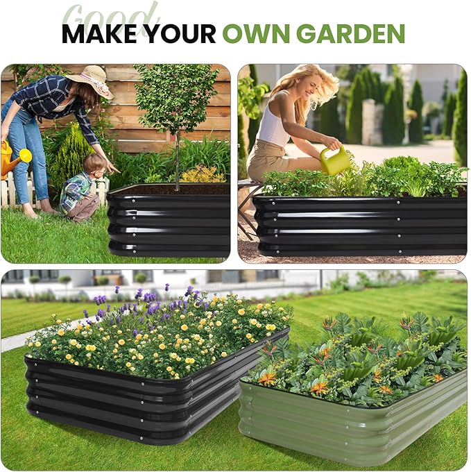 5-in-1 Adjustable Raised Garden Bed Kit | Galvanized Planter Boxes for Vegetables Flowers | 12 Tall Multiple Sizes (8x3x1ft 9x2x1ft 10x1x1ft 6x5x1ft 7x4x1ft) | Outdoor Metal Raised Bed Grey