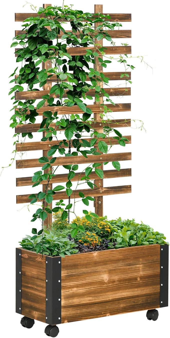Rolling Elevated Garden Bed - Trellis Planter with Wheels