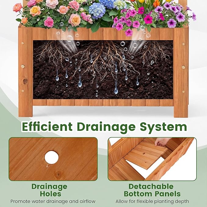 BECOMFORT 48”H Raised Garden Bed with Arched Trellis Fir Wood Planter Box with Privacy Screen &amp Drainage Holes for Balcony Yard Elevated Outdoor Flower Box for Climbing Plants Vegetables &amp