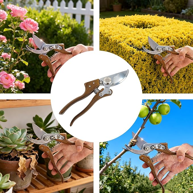 Garvee Professional Pruning Shears for Gardening with High-Carbon 75Cr1 Blades | Wood-Grain Aluminum Handle Garden Shears | 8x20cm Heavy Duty Gardening Tools for Florists &amp Gardeners