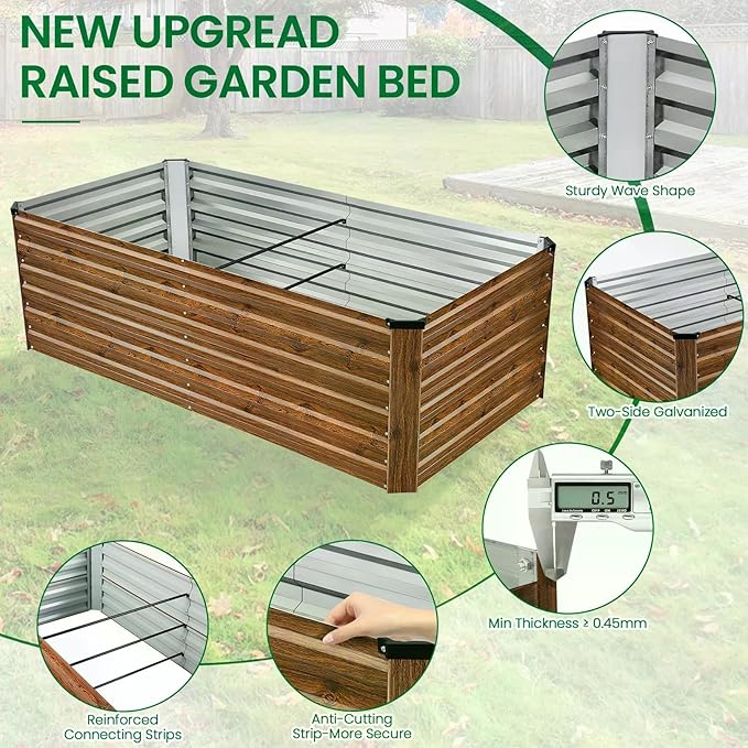 Homdox 6×3×2FT Galvanized Metal Raised Garden Bed Kit Deep Root Elevated Planter Box w/Anti Cutting Strip &amp A Pair of Gloves for Vegetables Flowers Herbs Succulents 265 Gallon Capacity Brow