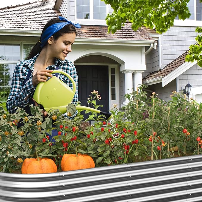 FRIZIONE 12FT(L)×3FT(W)×2FT(H) Galvanized Raised Garden Bed Outdoor Metal Raised Garden Beds for Flower Raised Planter Box Outdoor for Herb Vegetable