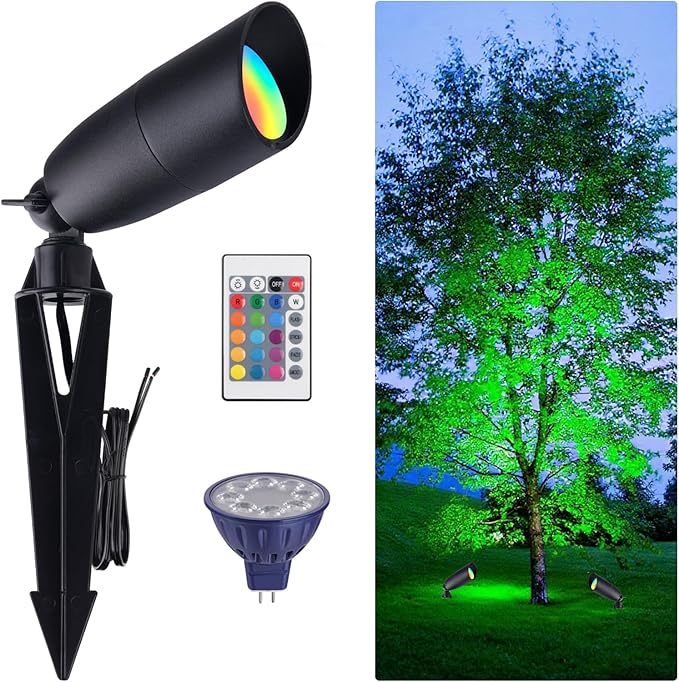 Cheopha MR16 Color Changing Led Bulb 12V Landscape Lighting RGB Landscape Spotlight 5W 16 Colors Waterproof Aluminum Outdoor Landscaping Lights for Christmas Landscape Lighting 1-Pack