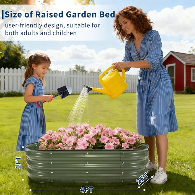 4X2x1Ft Galvanized Raised Garden Bed-Outdoor Birdies Raised Bed for Gardening Flowers and VegetablesOpen Base DrainageSafe Rubber Edging Rust-Resistant Steel