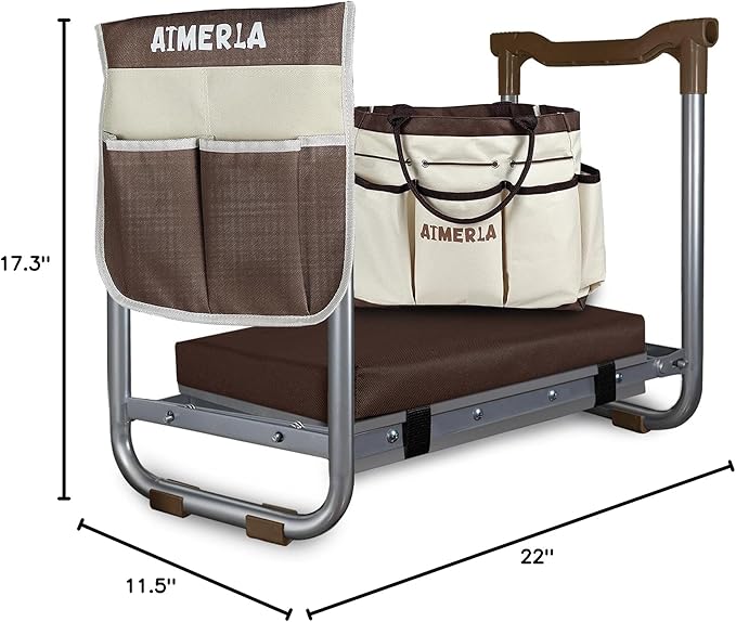 Aimerla K5 Foldable Kneeler Seat - Heavy Duty (Detachable Cloud Kneeler Pad) - Garden Stool - 2 Large Tool Bags - Portable Bench for Indoor &amp Outdoor