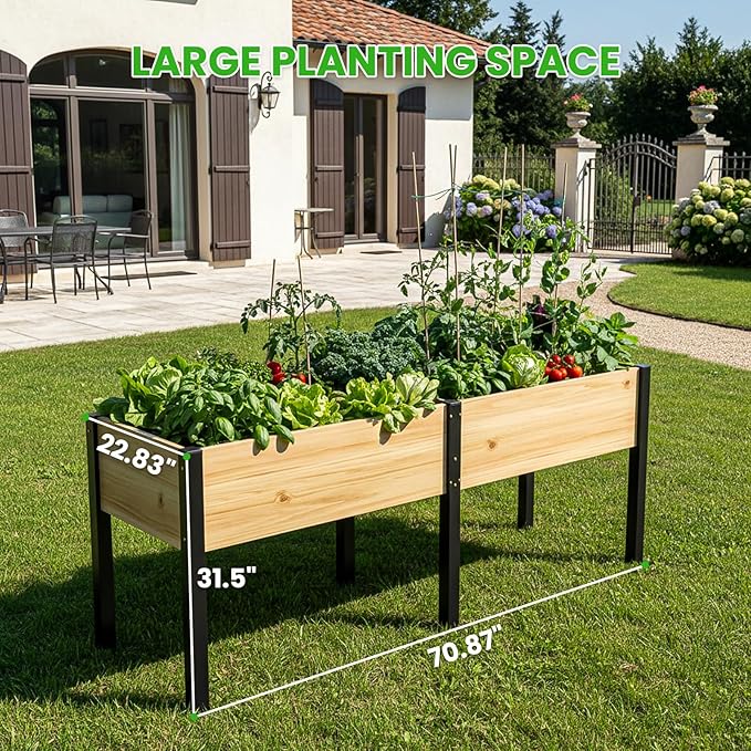 DoCred Raised Garden Bed 70.9 x 22.8 x 31.5 Large Elevated Wooden Horticulture Planter Box with Metal Legs Standing Growing Bed Planter for Gardening Balcony Backyard Patio