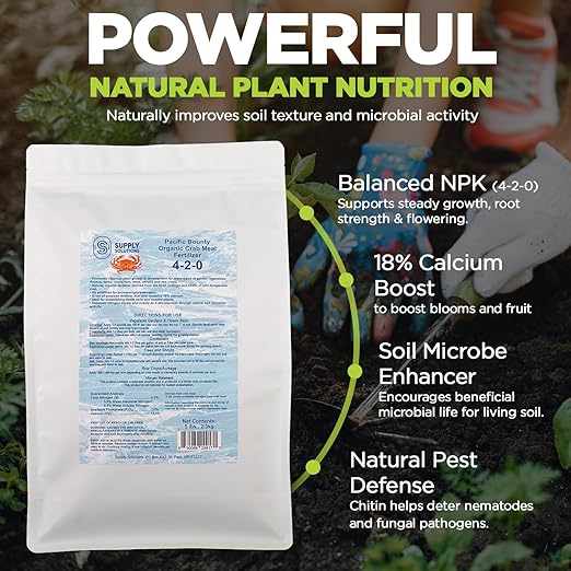 Organic Crab Meal Fertilizer 4-2-0 | 18% Calcium | Natural Soil Amendment for Garden Lawn and Flower Beds | Improves Soil Health &amp Boosts Plant Growth (5 Pounds)
