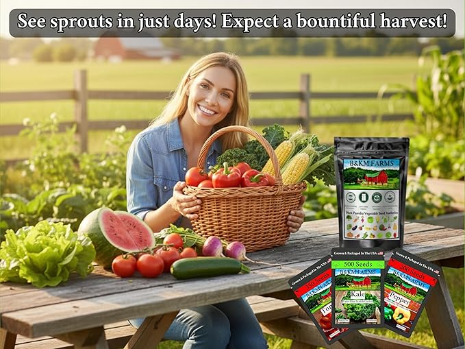 B&ampKM Farms Vegetable &amp Herb Seed Collection - 40 Varieties 80 Packets 90000+ Heirloom Non-GMO Seeds Resealable Storage Packaging (80 Pack: The Ultimate Survival Vault)