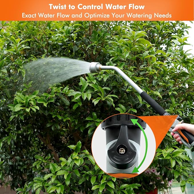 RESTMO Long Watering Wand 24 Inches Gentle Soft Full Shower Sprayer Wand with Flow Control Heavy Duty Metal Hose Wand for Hanging Baskets Shrubs Plants Flowers Garden and Lawn Orange
