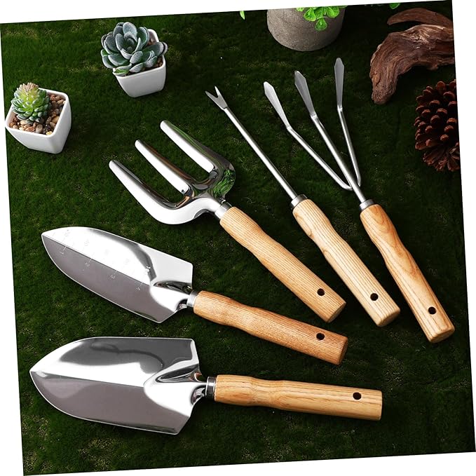 Garden Tool Set Stainless Steel Gardening Kit with Smooth Wooden Handles for Digging Planting Pruning Lightweight Multi-Functional Tools for Women Men