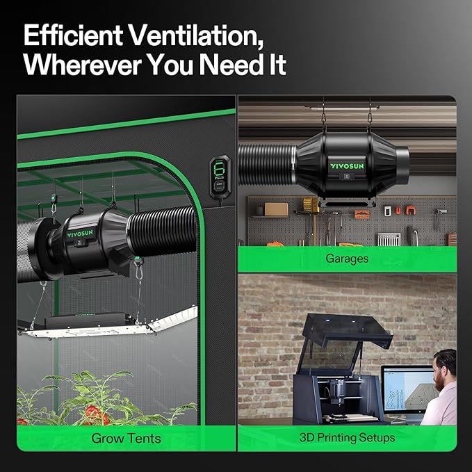VIVOSUN Smart Air Filtration T4 Kit 4 AeroZesh T4 Inline Duct Fan with E12 Speed Controller Carbon Filter &amp 8' Ducting Cooling &amp Ventilation System for Grow Tents Indoor Gardening Hydrop