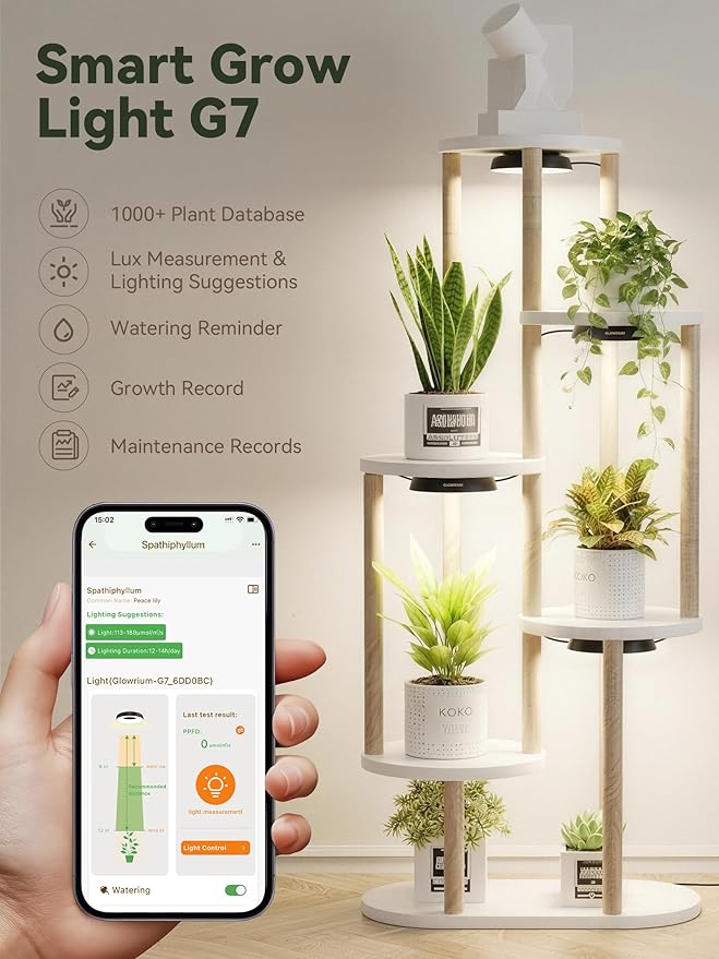 GLOWRIUM Grow Lights for Indoor Plants Full Spectrum Puck Grow Light with Manual &amp APP Control 16W(2 x 8W) Plant Lamp Auto-Timer Plant Assistant 10 Levels Dimmable for Plant Shelf (2 PacksBlac