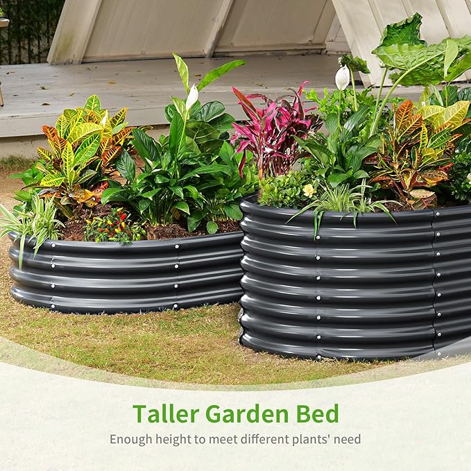 Land Guard Galvanized Raised Garden Bed 8x4x2ft Planter Boxes Outdoor Oval Larger Metal Planter Boxes for Vegetables Fruits Flowers (Grey)