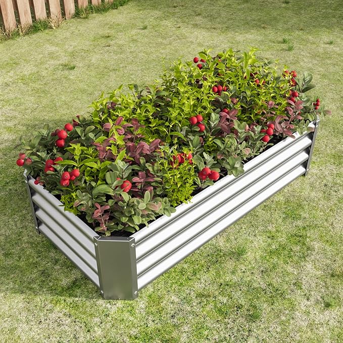 Dawn Metal Raised Garden Bed Rectangle Raised Planter 4×2×1ft for Flowers Plants Vegetables Herb Silver