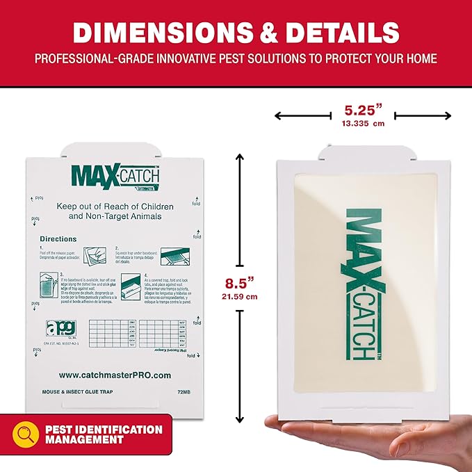 Catchmaster Max-Catch Mouse &amp Insect Glue Trap 36pk Mouse Traps Indoor for Home Sticky Pest Control Adhesive Tray for Catching Bugs Bulk Classic Glue Boards