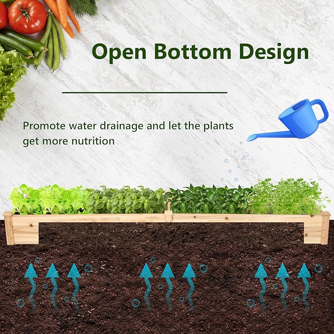 MAT EXPERT Raised Garden Bed Elevated Planter Box with Open Bottom for Fruit Vegetables Flowers Herbs Wooden Growing Bed for Garden Patio Yard Outdoor Lawn 97”L x 25.5”W x 10”H