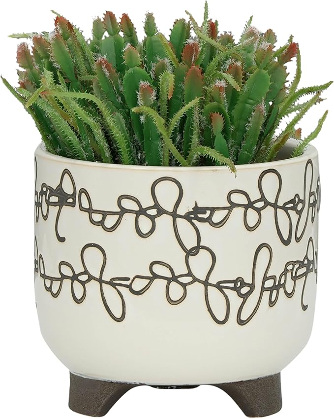 S2 Ceramic 68 Scribble Footed Planter Beige