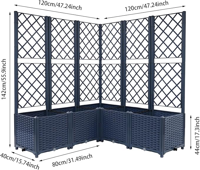 5-Tier Raised Garden Bed with Trellis Brown 47x47x56 Inch Large Planter Box for Climbing Plants Outdoor PP Material Vertical Garden Planter for Backyard Patio Balcony (Blue)