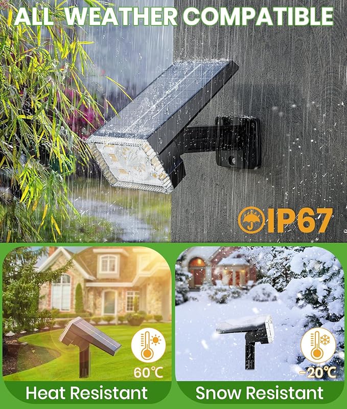 Large Panel Solar Spot Lights Outdoor (Warm White 2 Pack)