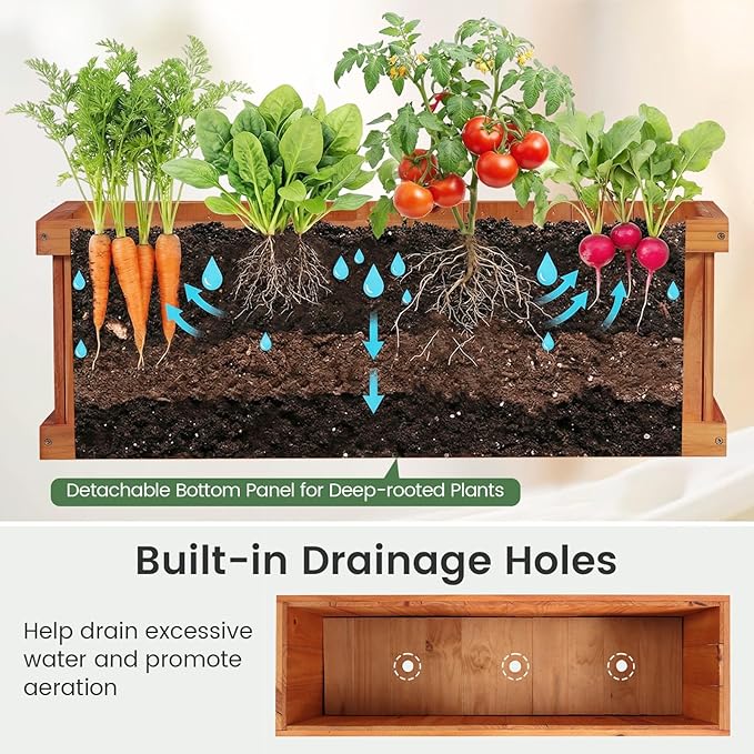 S AFSTAR Wooden Raised Garden Bed with Drainage Holes &amp Liner 2 Pieces Solid Fir Wood Planter Box for Flower Vegetable Herb Outdoor Indoor Gardening Kit for Balcony &amp Backyard (40 x 13 x 1