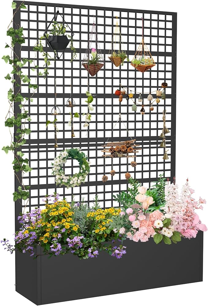 Metal Planter Box with Trellis 47 L x 16 W x 72 H Raised Garden Bed with Privacy Screen Privacy Planters for Climbing Plants Flowers Vegetables Fruits