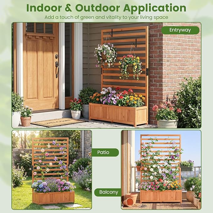 Raised Garden Bed Fir Wood Elevated Planter with Climbing Trellis &amp Fitted Liner All-in-One Planter for Patio Balcony Rooftop Sunroom Outdoor Urban Gardeners &amp Plant Lovers Orange ﻿ (2)