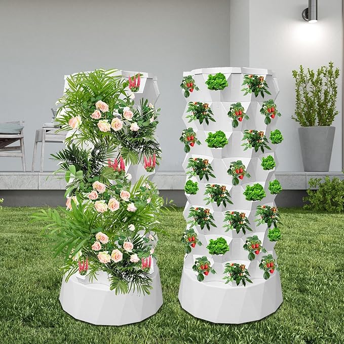 Hydroponics Tower64 Slots Hydroponic Fruit Tower with Water Pump - Hydroponic Flower System for High-Rise Building Apartment
