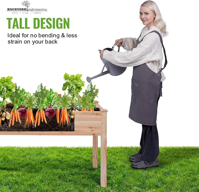 Backyard Expressions Wooden Raised Garden Bed | 48 x 24 x 30 Elevated Planter Box with Included Bed Liner | Outdoor Vegetable Flower and Herb Gardening