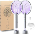 Electric Fly Swatter Racket 4000V Bug Zapper with 1800mah Rechargeable Battery &amp Dual Modes 2 in 1 Purple Mosquito Light Killer with 3-Layer Safety Mesh for Indoor Home Patio Camp(2 Pack)