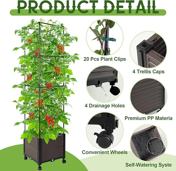 Barydat 2 Pack Raised Garden Bed Planter Boxes with Trellis 67'' Hight Tomato Extra Large Planter Plants Raised Garden Beds Outdoor with Legs for Climbing Vegetables Plants Tomato Cage Outdoor Garden