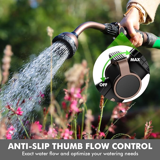 RESTMO Watering Wand Heavy Duty Metal Garden Hose Wand with Thumb Flow Control 15-Inch Long Hose Nozzle Sprayer with 10 Spray Patterns Ideal to Water Hanging Baskets and Shrubs Oil Rubbed Bronze