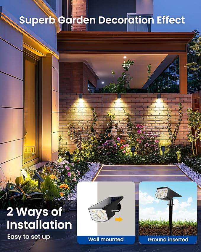 SOLPEX Solar Lights Outdoor Waterproof IP65 Landscape Spotlights Outdoor Compact Design Spot Lights Solar Powered Flood Lights for Garden Yard House Pathway Tree Outside 12 Pack Warm White