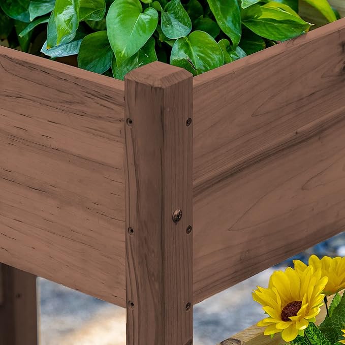 Outsunny Raised Garden Bed with 3 Planter Box Elevated Wooden Plant Stand with Drainage Holes for Vegetables Herb and Flowers Coffee