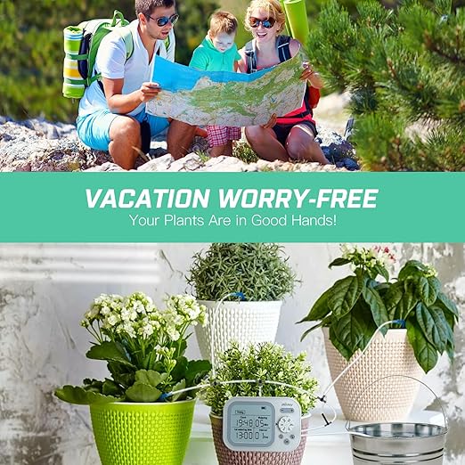 Automatic Plant Waterer Indoor Self Watering System for 15 Potted Plants Auto Drip Irrigation Kit Programmable Water Timer with Smart Humidity Detection