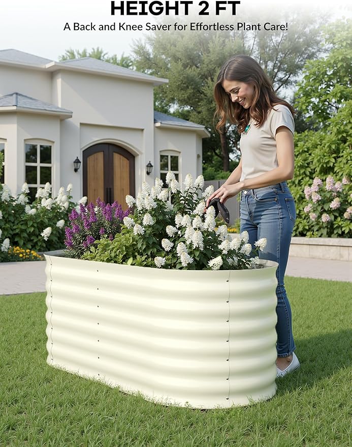 2Pcs 4x2x2ft Raised Garden BedGalvanized Raised Planter Boxes Outdoor with Easy Assembly Large Garden Bed for Vegetables Fruits FlowerRaised Garden BedBeige