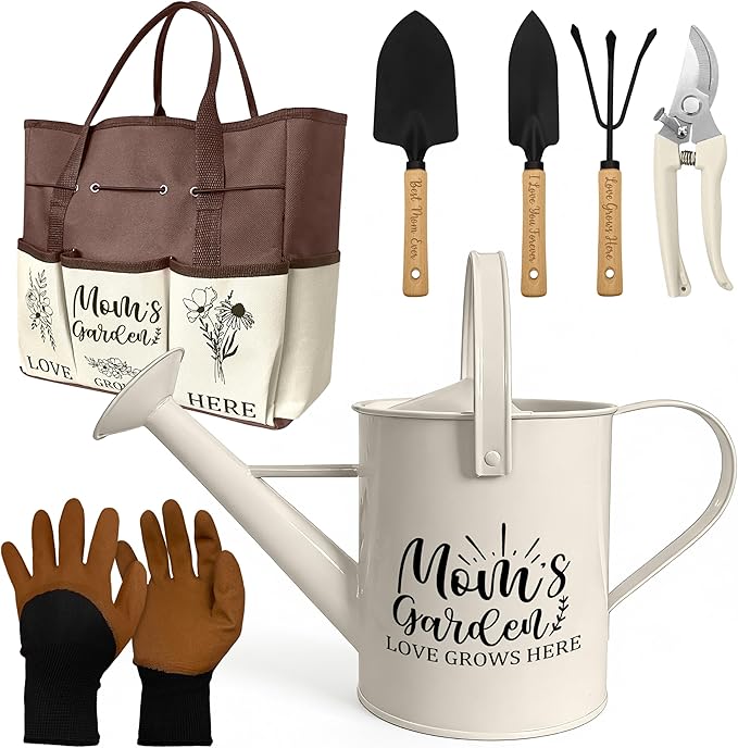 Mom Gifts Mothers Day Garden Kit Gifts for Mom from Daughter Gardening Tools and Durable Garden Tools Organizer Tote Ideal Gardening Set for Women on Plant Lover Birthday Present Brown