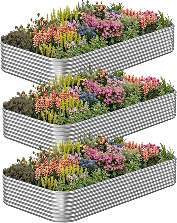 3 Pack 6x3FT Corrugated Galvanized Steel Raised Garden Bed Outdoor Metal Above Ground Garden Bed for Vegetables and Flowers Raised Beds for Gardening