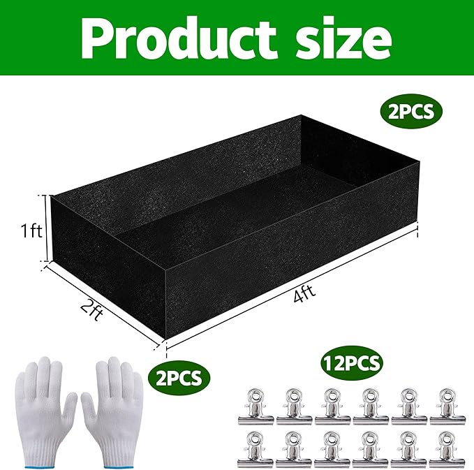 2 Sets 4 x 2 x 1 ft Raised Garden Bed Liner Bag Breathable Grow Bed Fabric Liners with Clips and Gloves Garden Box Non Woven Bag for Outdoor Plants Growth Keep Soil Isolation (No Garden Bed)