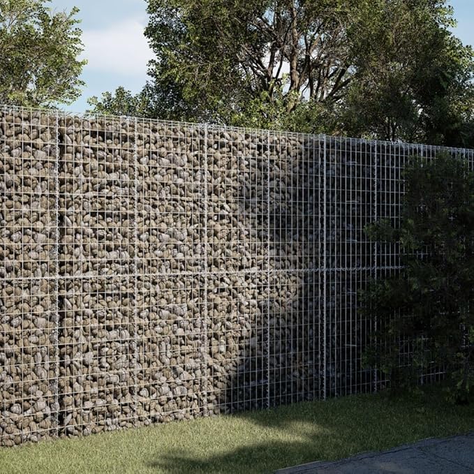 Gabion Basket with Cover 98.4 x 39.4 x 78.7 Galvanized Iron Metal Garden Bed Outdoor Raised Planter for Landscaping and Garden Use