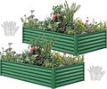 YITAHOME 2pcs 8x4x1.5 in Galvanized Raised Garden Bed Kit Large Metal Planter Box with Gloves Safety Rubber &amp Support Rod Outdoor Flower Bed for Plants Vegetables Green